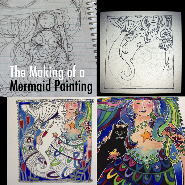 Work in Progress - the making of a mermaid painting for my Birthday Bold Art Project - from sketch to finished watercolour painting